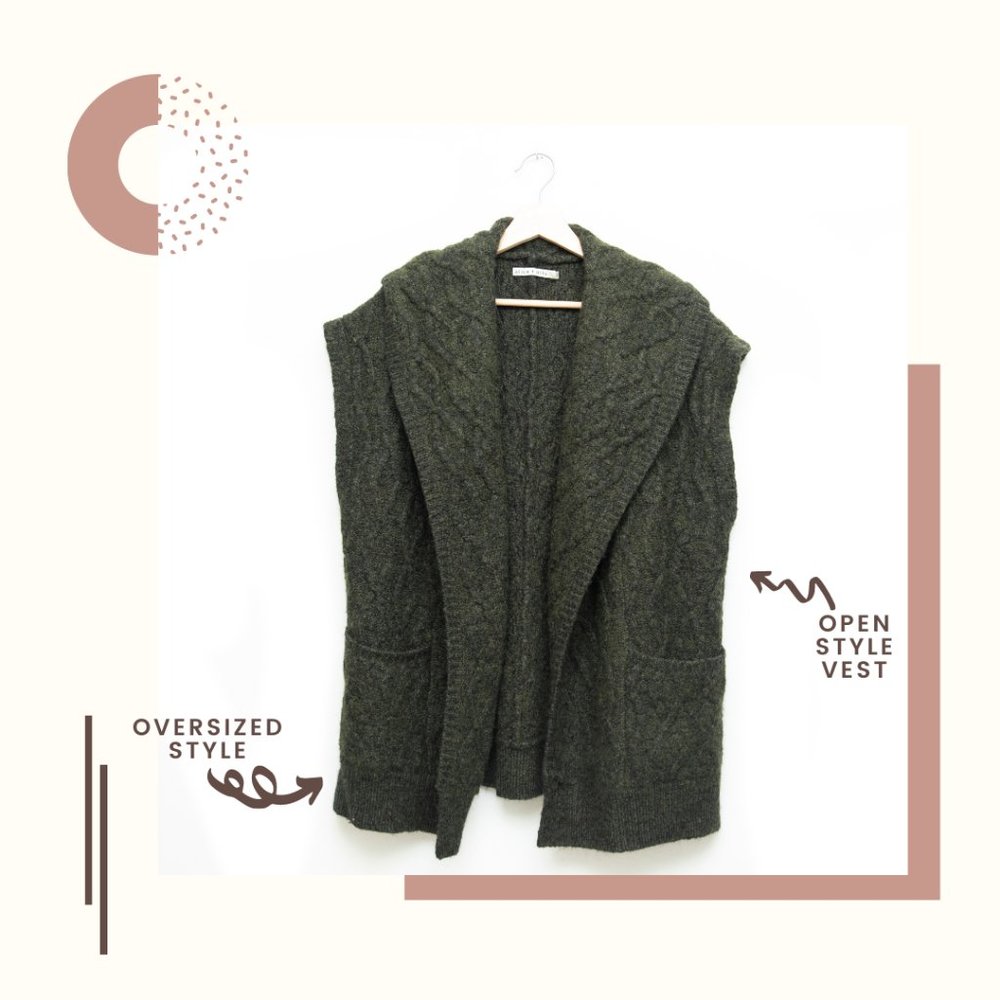 Alice + Olivia Army Green Oversized Open Vest